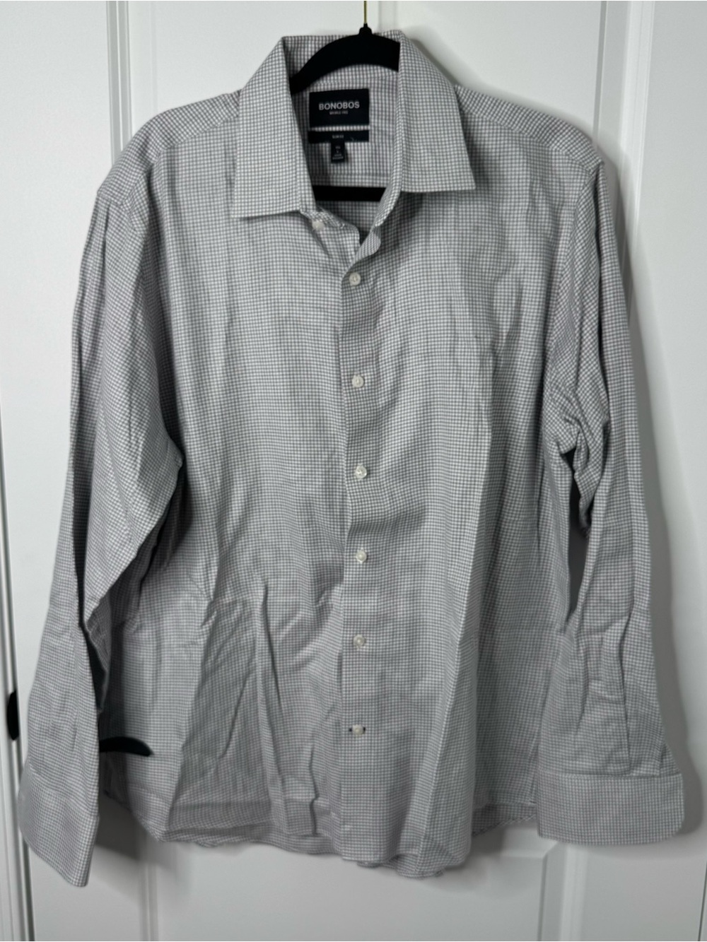Bonobos Wrinkle-Free Slim Fit Gray/White Check Long Sleeve Dress Shirt L Reg